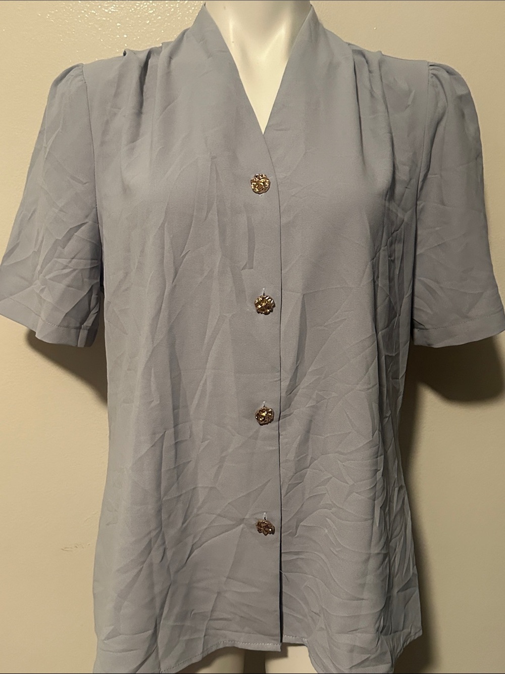 Soft Light Blue Short-Sleeve Button-Front Blouse